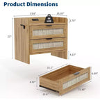 Comodino in rattan, comodino con 2 cassetti portaoggetti, tavolino d'appoggio bohémien per camera da letto, soggiorno, ufficio, comodino grande