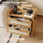 Comodino in rattan, comodino con 2 cassetti portaoggetti, tavolino d'appoggio bohémien per camera da letto, soggiorno, ufficio, comodino grande