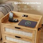 Comodino in rattan, comodino con 2 cassetti portaoggetti, tavolino d'appoggio bohémien per camera da letto, soggiorno, ufficio, comodino grande