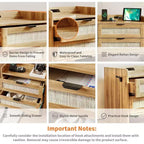 Comodino in rattan, comodino con 2 cassetti portaoggetti, tavolino d'appoggio bohémien per camera da letto, soggiorno, ufficio, comodino grande