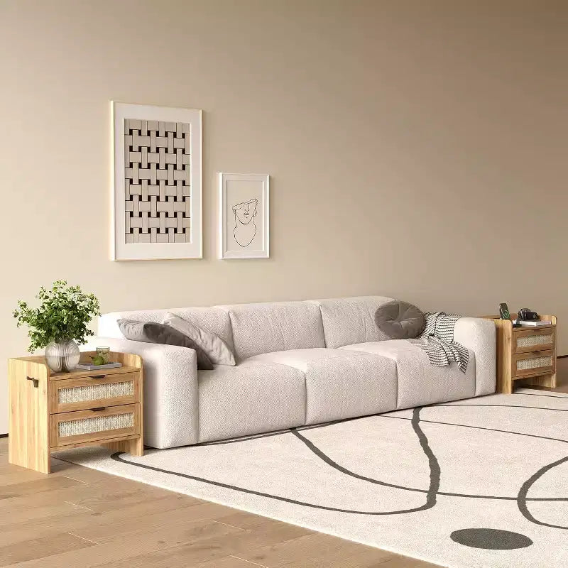 Comodino in rattan, comodino con 2 cassetti portaoggetti, tavolino d'appoggio bohémien per camera da letto, soggiorno, ufficio, comodino grande