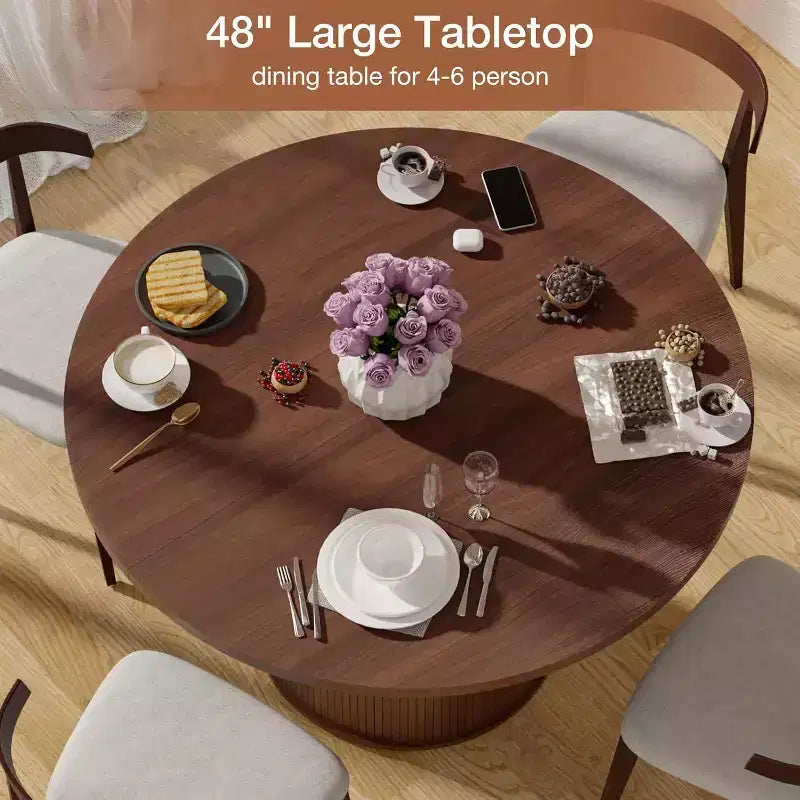 Tavolo da pranzo rotondo da 48 pollici con contenitore - Ripiano regolabile a 3 livelli, Stile Modern Farmhouse, Posti a sedere per 4-6 persone