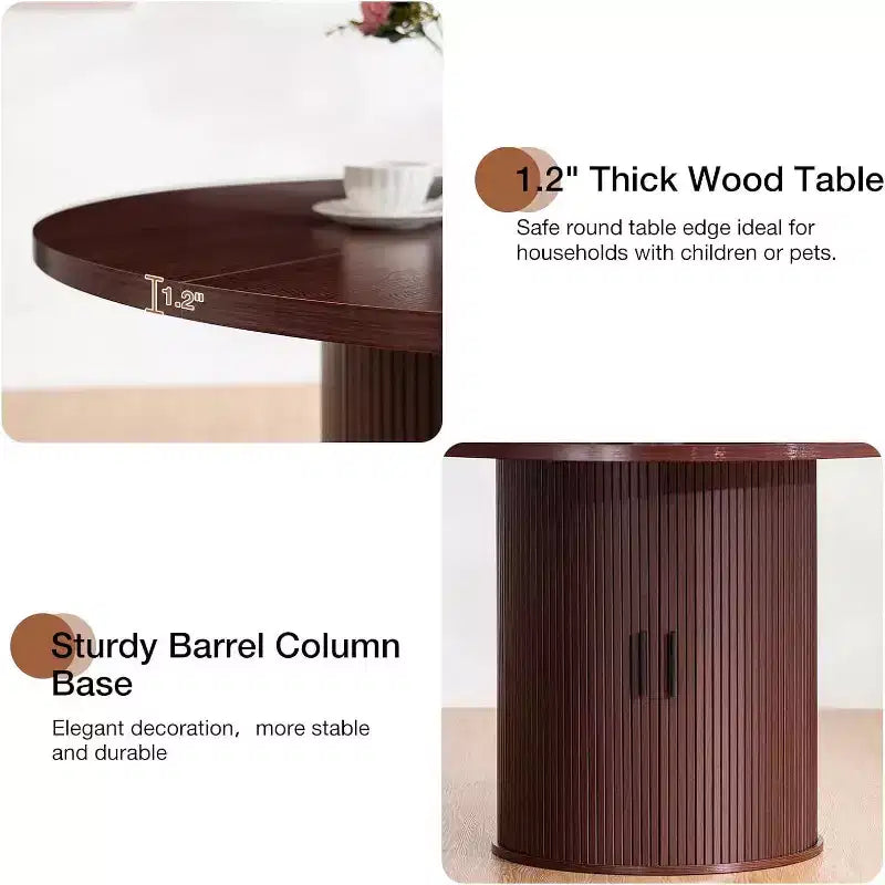 Tavolo da pranzo rotondo da 48 pollici con contenitore - Ripiano regolabile a 3 livelli, Stile Modern Farmhouse, Posti a sedere per 4-6 persone