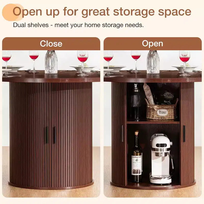 Tavolo da pranzo rotondo da 48 pollici con contenitore - Ripiano regolabile a 3 livelli, Stile Modern Farmhouse, Posti a sedere per 4-6 persone