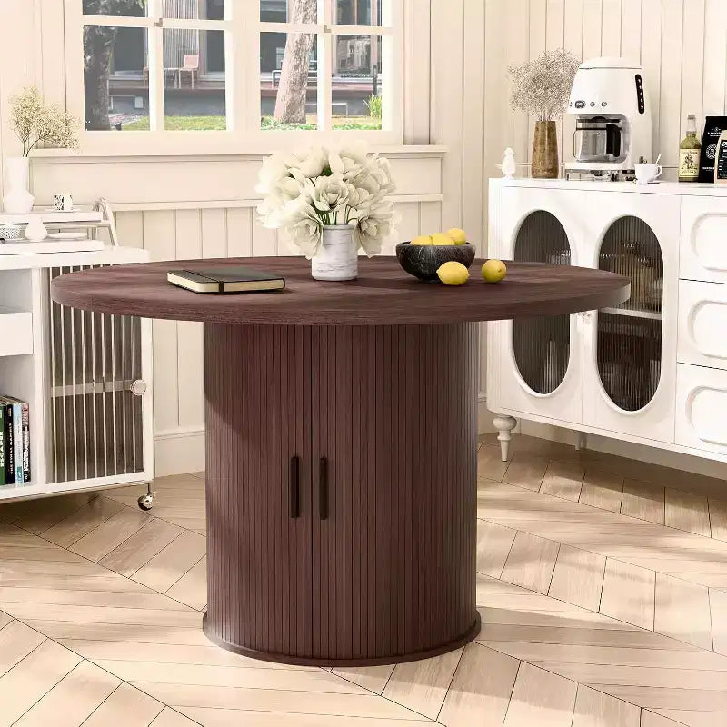 Tavolo da pranzo rotondo da 48 pollici con contenitore - Ripiano regolabile a 3 livelli, Stile Modern Farmhouse, Posti a sedere per 4-6 persone