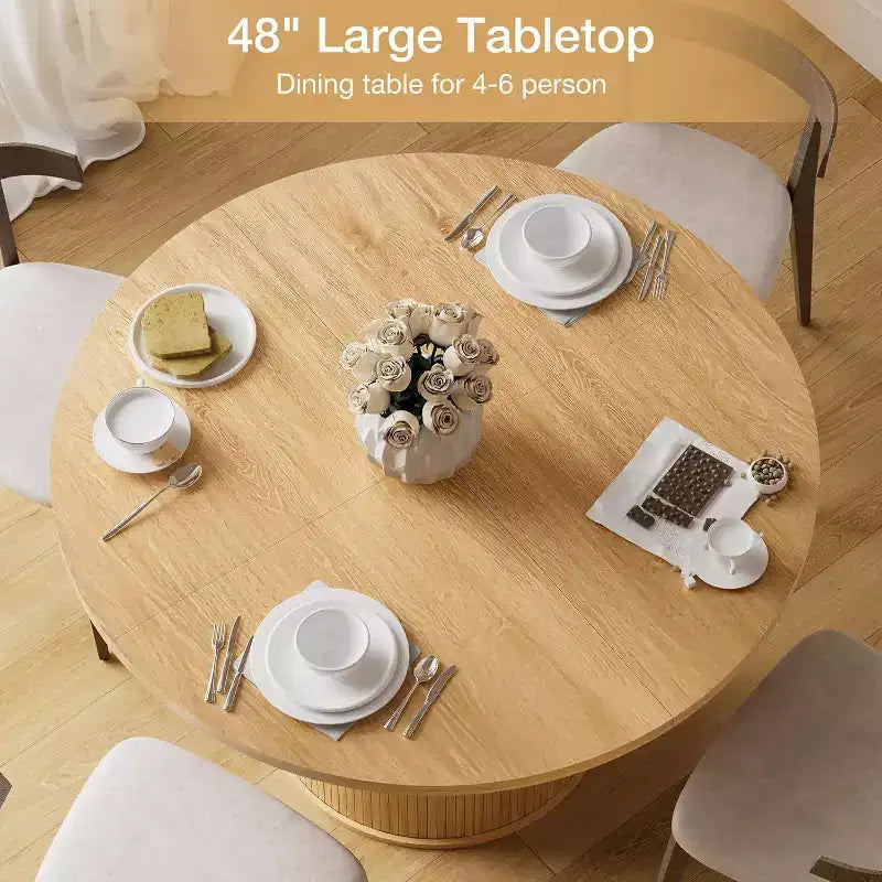 Tavolo da pranzo rotondo da 48 pollici con contenitore - Ripiano regolabile a 3 livelli, Stile Modern Farmhouse, Posti a sedere per 4-6 persone