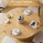 Tavolo da pranzo rotondo da 48 pollici con contenitore - Ripiano regolabile a 3 livelli, Stile Modern Farmhouse, Posti a sedere per 4-6 persone