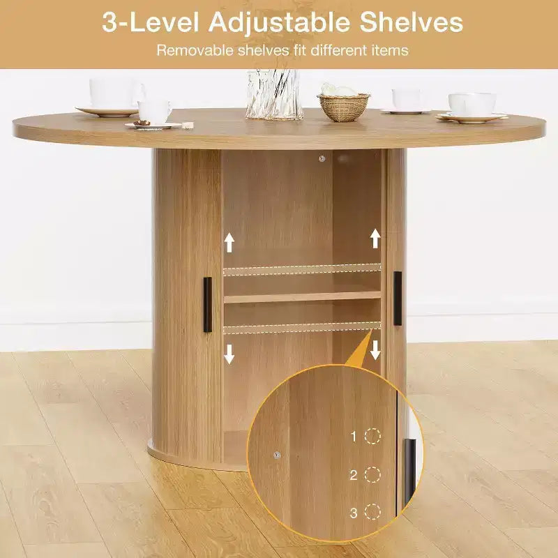 Tavolo da pranzo rotondo da 48 pollici con contenitore - Ripiano regolabile a 3 livelli, Stile Modern Farmhouse, Posti a sedere per 4-6 persone