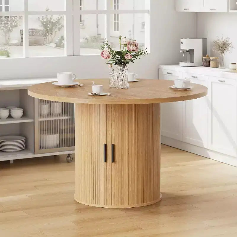 Tavolo da pranzo rotondo da 48 pollici con contenitore - Ripiano regolabile a 3 livelli, Stile Modern Farmhouse, Posti a sedere per 4-6 persone
