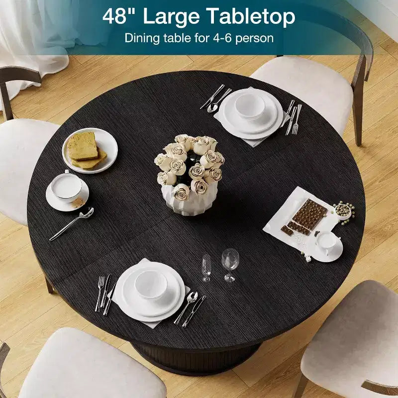 Tavolo da pranzo rotondo da 48 pollici con contenitore - Ripiano regolabile a 3 livelli, Stile Modern Farmhouse, Posti a sedere per 4-6 persone