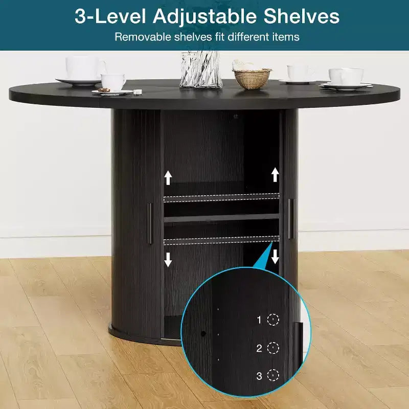 Tavolo da pranzo rotondo da 48 pollici con contenitore - Ripiano regolabile a 3 livelli, Stile Modern Farmhouse, Posti a sedere per 4-6 persone