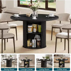 Tavolo da pranzo rotondo da 48 pollici con contenitore - Ripiano regolabile a 3 livelli, Stile Modern Farmhouse, Posti a sedere per 4-6 persone