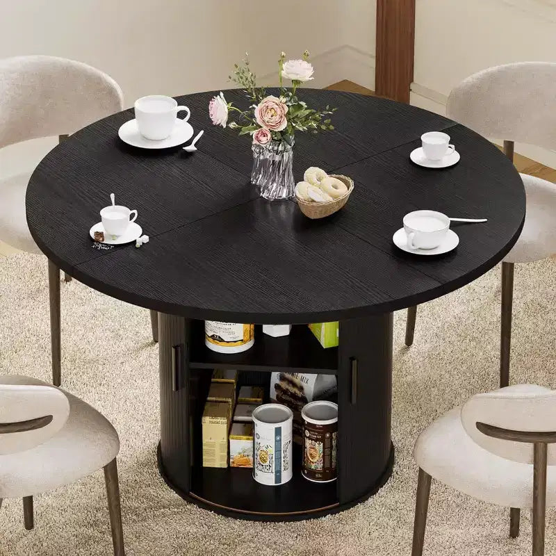 Tavolo da pranzo rotondo da 48 pollici con contenitore - Ripiano regolabile a 3 livelli, Stile Modern Farmhouse, Posti a sedere per 4-6 persone