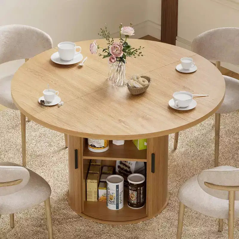 Tavolo da pranzo rotondo da 48 pollici con contenitore - Ripiano regolabile a 3 livelli, Stile Modern Farmhouse, Posti a sedere per 4-6 persone