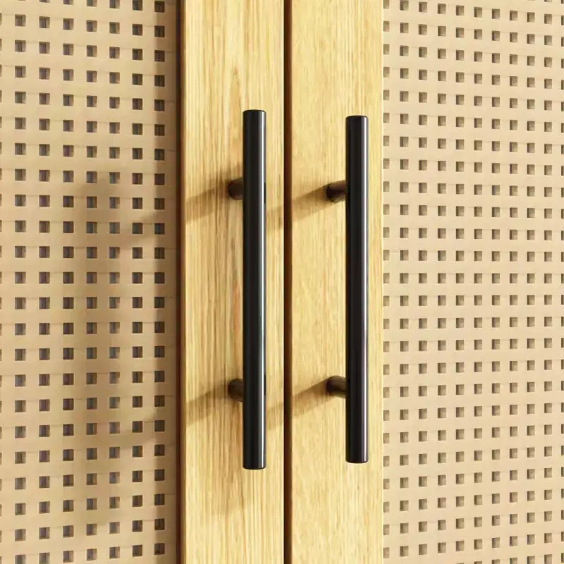 Armadio accentato in rattan e legno chiaro: 2 cassetti portaoggetti + cerniere scorrevoli per l'organizzazione dei vestiti in camera da letto