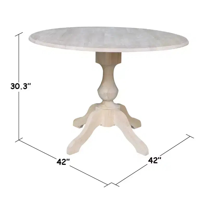 Tavolo da pranzo rotondo Blake da 42" con alette a goccia non rifinito - Compatto, con base a piedistallo