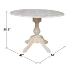 Tavolo da pranzo rotondo Blake da 42" con alette a goccia non rifinito - Compatto, con base a piedistallo