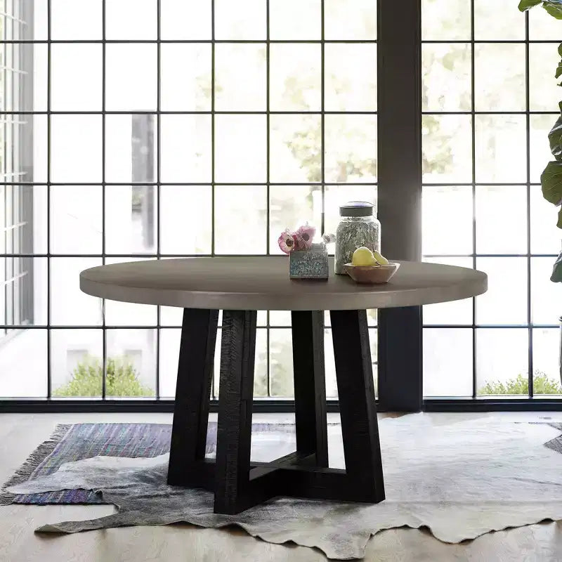 Tavolo da pranzo rotondo Manchester Modern Concrete e Acacia grigio