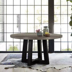 Tavolo da pranzo rotondo Manchester Modern Concrete e Acacia grigio