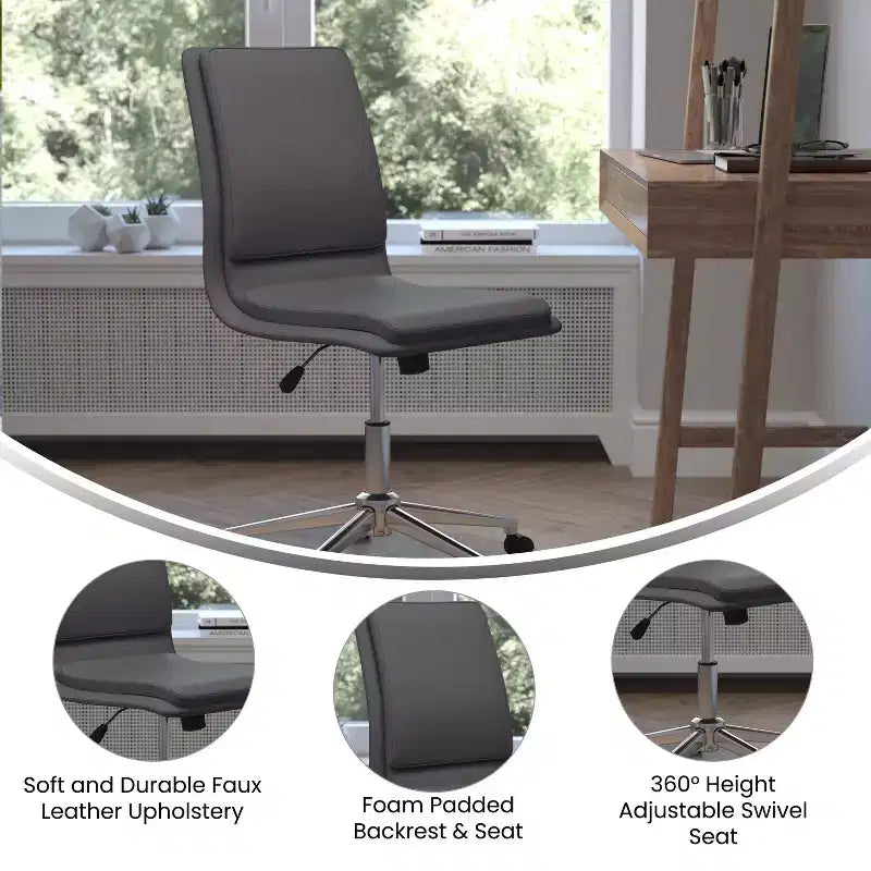Sedia da ufficio moderna con schienale medio, rivestimento in similpelle, base a 5 razze e regolazione pneumatica dell'altezza del sedile