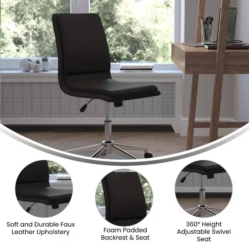 Sedia da ufficio moderna con schienale medio, rivestimento in similpelle, base a 5 razze e regolazione pneumatica dell'altezza del sedile
