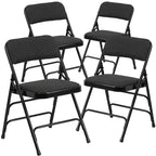 Sedia pieghevole in metallo imbottita in tessuto con quattro rinforzi tripli curvi e doppie cerniere