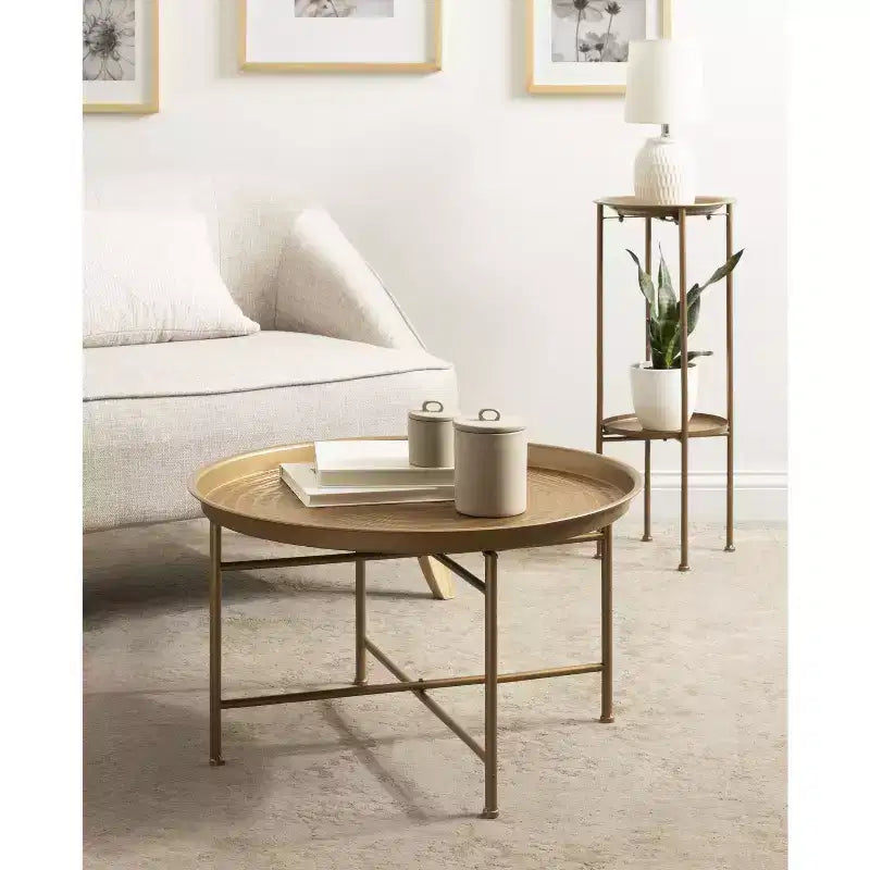 Tavolino da caffè rotondo in metallo Mahdavi, 25,5x25,5x15,5, oro